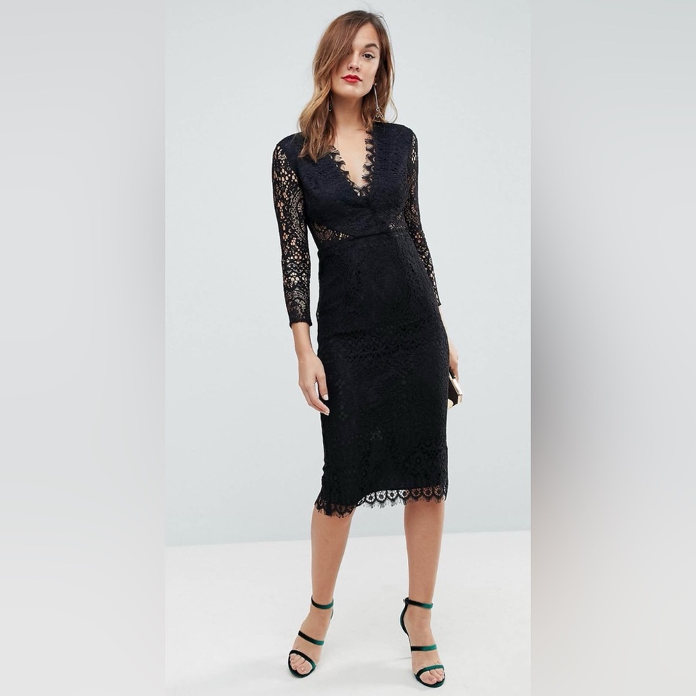 ASOS Long Sleeve Lace Midi Pencil Dress